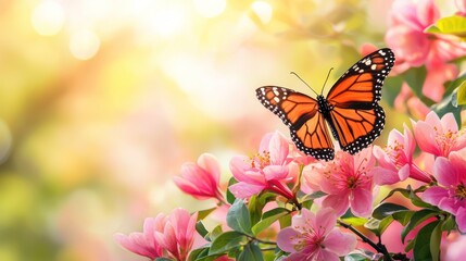 Obraz premium Spring Flower and Flying Butterfly