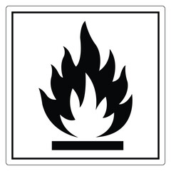 Black Flame Icon on White Background for Safety Signage