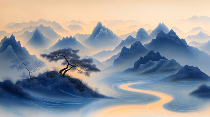 Abstract artistic dreamy Chinese landscape