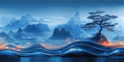 Abstract artistic dreamy Chinese landscape