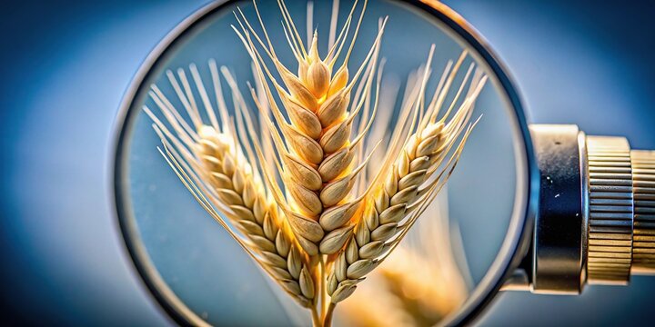 Symmetrical wheat grain on microscope slide viewed under microscope