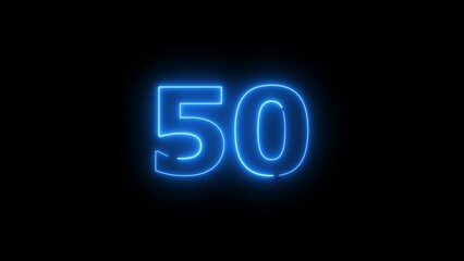 Glowing neon light countdown 50 number illustration background 4k.