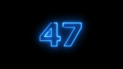 Glowing neon light countdown 47 number illustration background 4k.