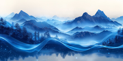 Abstract artistic dreamy Chinese landscape