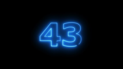 Glowing neon light countdown 43 number illustration background 4k.