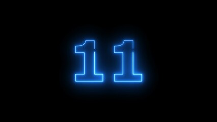 Abstract neon light countdown 11 number illustration background 4k.