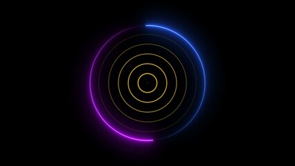 Neon circle radar technology Radio wave frequency background. Radio station signal icon illustration.