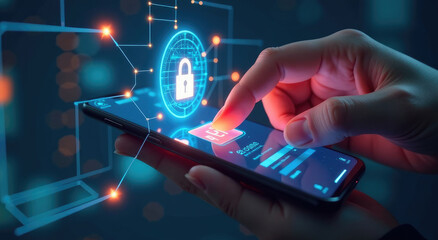 AI-Driven Encryption: Futuristic Hand Securing Online Banking with a Holographic Shield