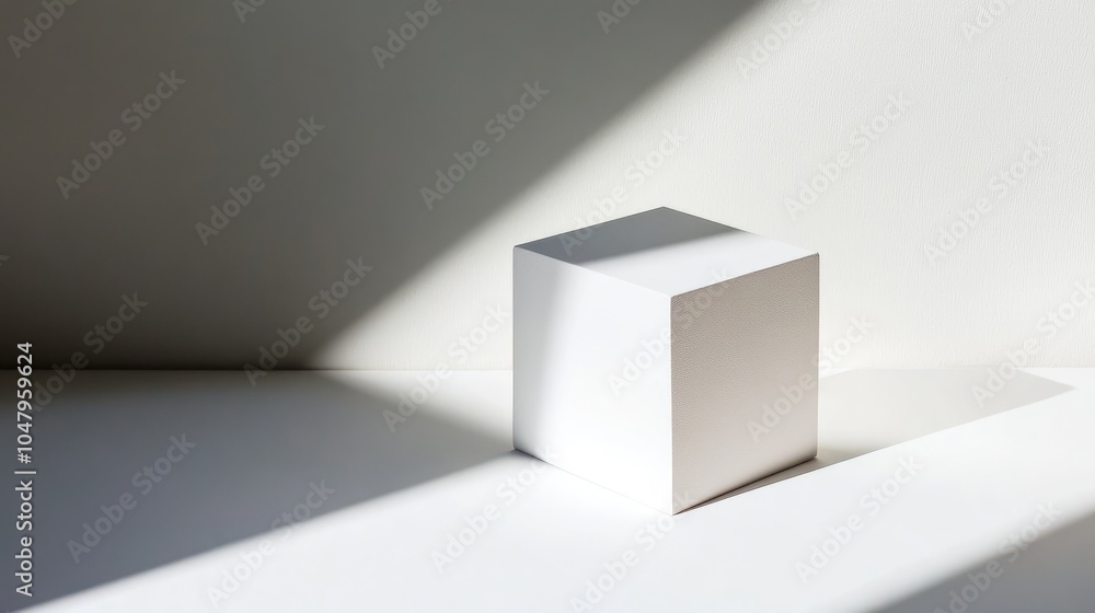 Poster minimalist white cube with soft shadows and light