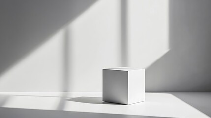 Fototapeta premium Minimalist White Cube in Sunlit Room