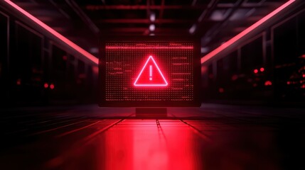 Warning alert on a digital display in a futuristic setting