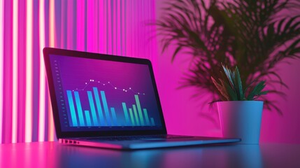 Modern laptop displaying colorful data analytics in vibrant setting