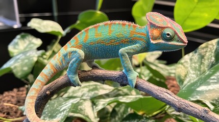 Fototapeta premium Vibrant Close-Up of a Chameleon on a Branch