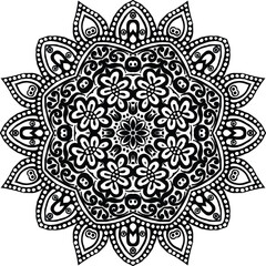 Mandala Clip Art Black and White Circular Pattern in the Form of a Mandala Decorative Ornament in Ethnic Oriental Style.