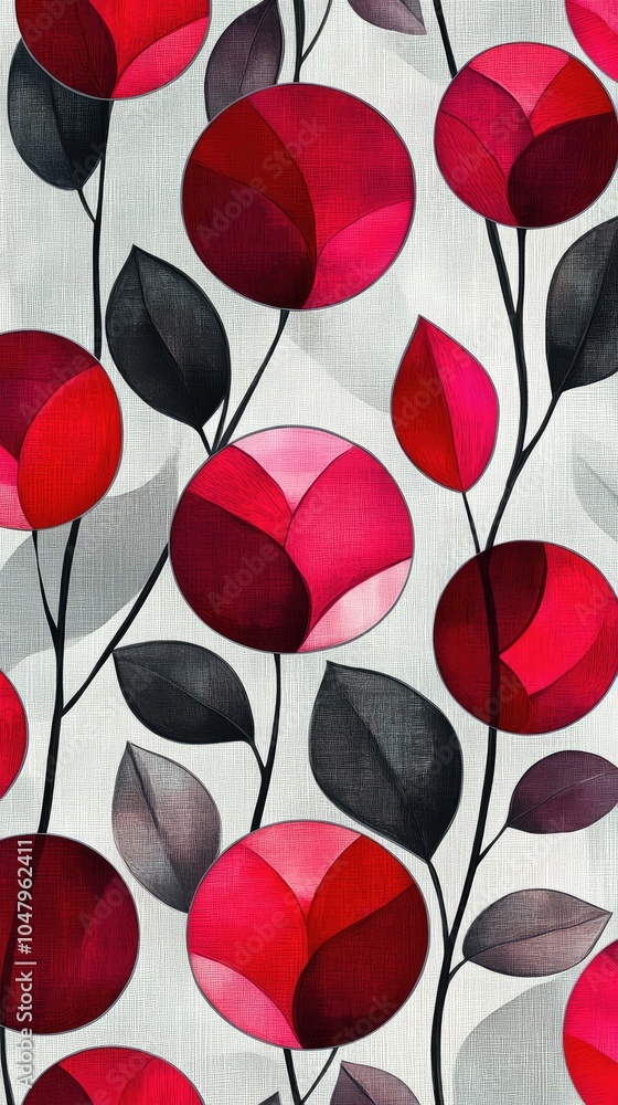 Poster a modern abstract pattern with red flowers. perfect for use in graphic design, website design, and p
