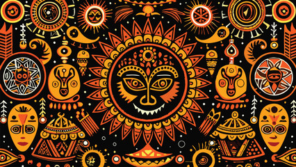 tribal decoration with shades of orange, yellow and brown