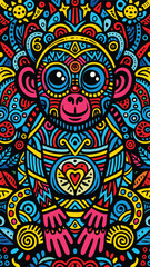 monkey illustration in tribal style