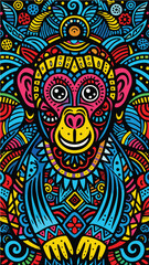 monkey illustration in tribal style