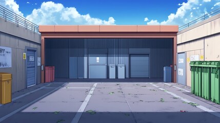 Obraz premium Back Alley Entrance to City Building with Blue Sky.