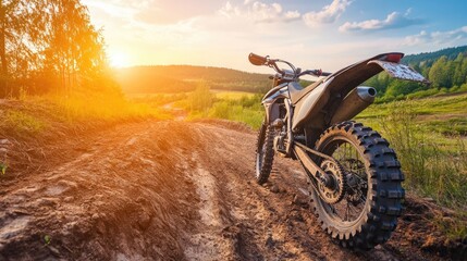 Obraz premium Motocross Bike on Dirt Track at Sunset