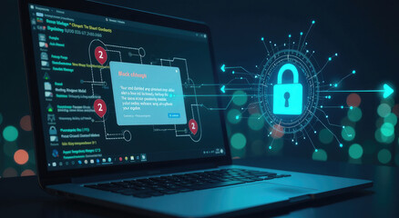 Phishing Attack Blocked: Secure Encryption and Digital Shield Protection on Screen