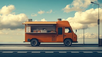 Orange Food Truck by the Sea