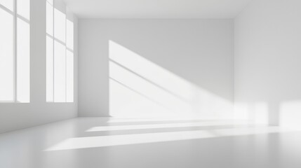 Minimalist White Room with Soft Light and Shadows