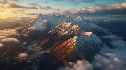 The sky is filled with clouds and the mountains are covered in snow