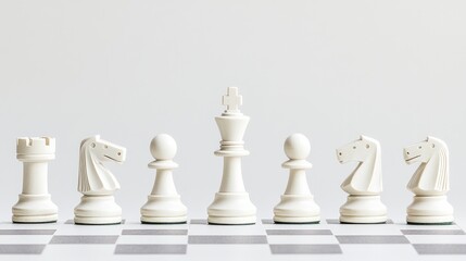 Elegant White Chess Pieces on a Clean Board