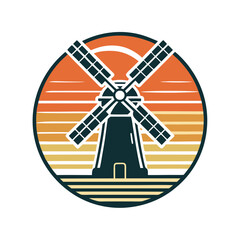 Vintage Windmill Retro Vintage Illustration T-shirt Design Art.