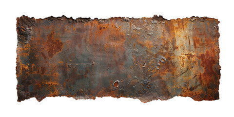 A large rectangular metal sign with rusted edges and wear marks, isolated on a Empty background.