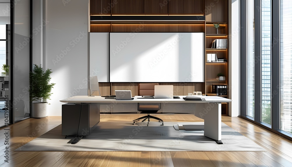 Poster modern office design a sleek workspace combining functionality and aesthetic appeal for productivity