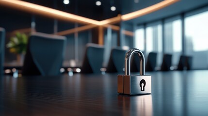 Fototapeta premium Padlock on a Conference Table
