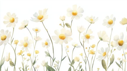 Fototapeta premium A beautiful arrangement of delicate white flowers with yellow centers, perfect for spring or nature-themed projects.