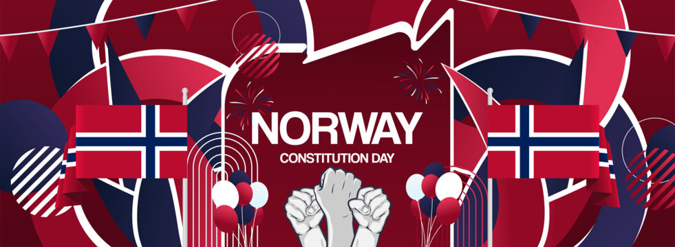 Norway constitution day festive banner. Creative background for holiday celebration, greeting card, billboard, and sport event backdrops. May 17th. Happy Norway national Day