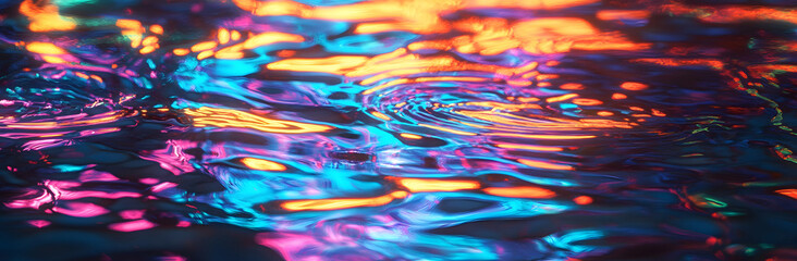 Vibrant Neon Reflections on Rippling Water Surface