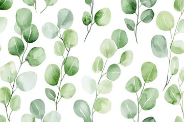 A serene pattern of green leaves on a white background, perfect for natural and botanical-themed designs.