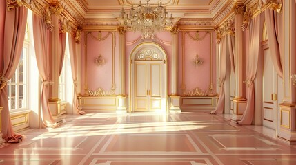 Obraz premium A Luxurious Pink and Gold Palace Interior with Sunlight Streaming In