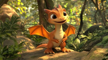 Small Dragon in a Lush Forest Scene