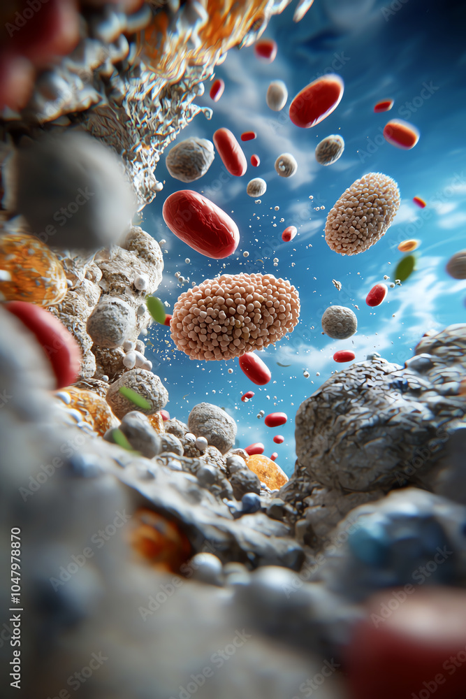 Poster exploring the microbial universe a stunning visualization of bacteria and microorganisms in their na