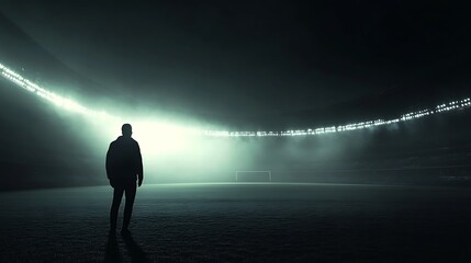 Fototapeta premium A solitary figure stands in a dimly lit stadium, highlighting the atmosphere of anticipation.