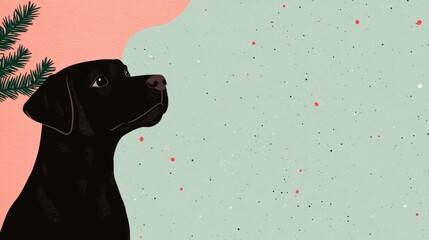 Black Labrador Retriever Dog Illustration with Abstract Background
