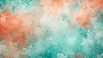Fototapeta premium Abstract watercolor background in teal and coral