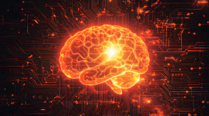 Obraz premium Glowing Digital Brain with Electric Circuits