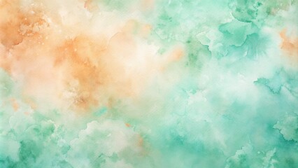Pastel watercolor background in green and orange tones