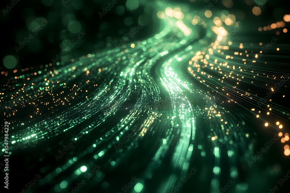 Poster glowing optical data transmission concept with luminous abstract lines