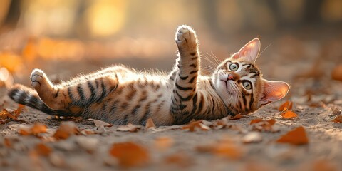 Obraz premium a cat laying on its back on the ground