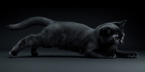 a black cat is walking on a black surface