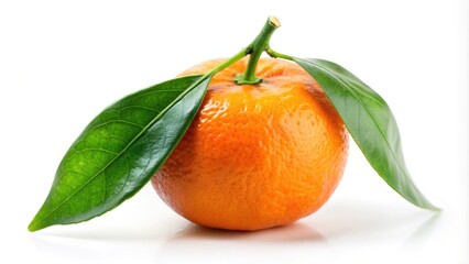 Tangerine fruit with leaves isolated on white background, close-up