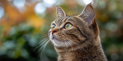 a cat looking up at something in the sky